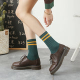 Wo-Striped Preppy Mid-Length Socks_Cwms0995