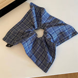 Blue Plaid Scrunchie Soft Gentle Fabric Tie_Cwaha08189