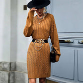 Solid Color Casual Twisted Long Sweater Dress