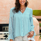 V-Neck Embroidered Lace Chiffon Shirt