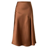 SATIN SKIRT HIGH WAIST ELASTIC SLIT LONG SKIRT_CWBSS0405
