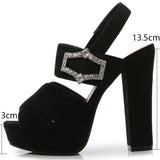BLACK BUCKLE OPEN TOE CHUNKY HIGH HEELS_CWSHH0131