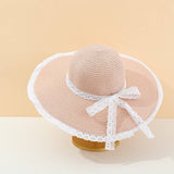 SUMMER FASHION BOW RIBBON WIDE BRIM STRAW HAT_CWAH3473