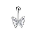 FLOWER BUTTERFLY BRASS CZ NAVEL RING PIERCING_CWMM9376