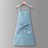 Cotton Striped Grid Kitchen Apron With Pocket_Cwmm10095