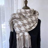 HOUNDSTOOTH TASSEL SCARF THICK WINTER WRAP_CWASC1463