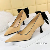 Women Suede Shallow Pointed Toe Bow High Heels