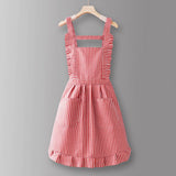 Cotton Striped Grid Kitchen Apron With Pocket_Cwmm10095