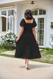 Square Neck Backless Puffy Sleeve Pleated Dress