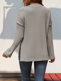 Solid-Color Button Round-Neck Striped T-Shirt