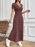 V-Neck Elegant Cinched Waist Casual Floral Dress