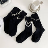 Women Black Punk Chain Socks_Cwms0657