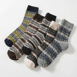 5 PAIRS OF ETHNIC STYLE SMALL DIAMOND WOOL SOCKS_CWMS0677