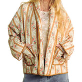 STRIPED FLORAL PRINT LOOSE QUILTED JACKET_CWOJA1552