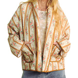 STRIPED FLORAL PRINT LOOSE QUILTED JACKET_CWOJA1552