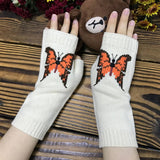 ORANGE LARGE BUTTERFLY LONG HALF FINGER GLOVES_CWMM1671