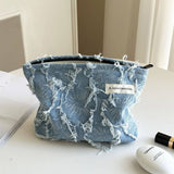 Denim Makeup Bag Large Pillow Handbag Travel Pouch_Cuab00702