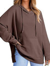 Cwohol00633_Relaxed Waffle Knit Side Slit Hooded Pullover