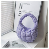 STYLISH PLAID PUFFY CLOUD HANDBAG MINI TOTE_CUAB00506