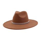 Unisex Wool Fedora Hat Ethnic Flat Brim Style_Cwah04387