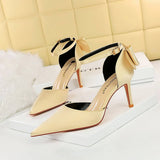 Women Shallow Pointed Toe Hollow Bow High Heels