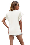 V Neck Fly Sleeve Short Sleeve Chiffon Top_Cwtsts0214