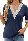 V Neck Lace Stitching Solid Color Loose Top_Cwtsts0187