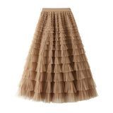 White Tulle Tiered Pleated A-Line Maxi Skirt_Cwbms0369