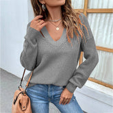 Solid Color V-Neck Pullover Sweater