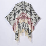 GEOMETRIC WAVE TASSEL SLIT SHAWL_CWASC0954