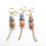 LEOPARD WOOD BEAD KEYCHAIN WITH MINI TASSEL_CWMM7022