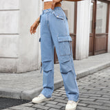 Washed Work Pants Ribbon Denim Casual Pants