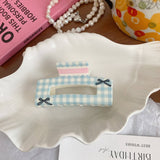 CUTE ACRYLIC FLORAL PLAID BOW HAIR CLIP SHARK CLIP_CWAHA2632