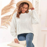 Solid Color Crew Neck Twist Pullover Sweater