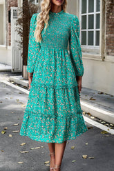 Womens Casual Floral Wooden Ear Edge Dress_Cwdmd0711