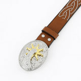 Western Denim Belt With Engraved Embossing_Cwabe0413