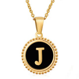 Cwaje1941_Simple Round Black Shell Letter Necklace
