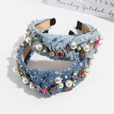 KNOTTED DENIM HEADBAND WITH COLORFUL RHINESTONES_CWAHA2292