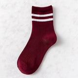 2 STRIPE COTTON MID SOCKS FOR WOMEN WHOLESALE_CWMS070