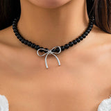 HOT SELLING BLACK BOW BEADED NECKLACE_CWAJE1171