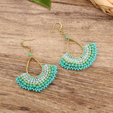 FASHIONABLE HAND WOVEN GREEN FAN EARRINGS_CWAJE4004