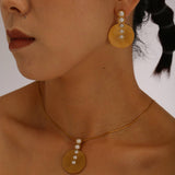 18K PLATED STEEL NECKLACE EARRINGS WITH PEARLS_CWMM8845