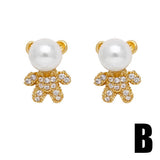 PEARL BEAR EARRINGS ZIRCON GOLD PLATED EARRINGS_CWAJE1003