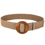 NEW ROUND WOODEN BUCKLE STRAW BELT_CWABE0452