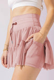Womens High Waist Lace-Up Pleated Skirt