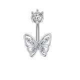 FLOWER BUTTERFLY BRASS CZ NAVEL RING PIERCING_CWMM9376