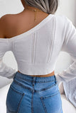 Women Eyelet One Off Shoulder Sexy Crop Knit Top_Cwoswl0445