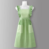 Cotton Striped Grid Kitchen Apron With Pocket_Cwmm10095