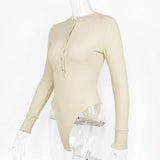 BUTTON COLLAR RIBBED LONG SLEEVED BODYSUIT_CWSBSL0043