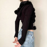 Vintage Cratered Patchwork Furry Hoodie Jacket